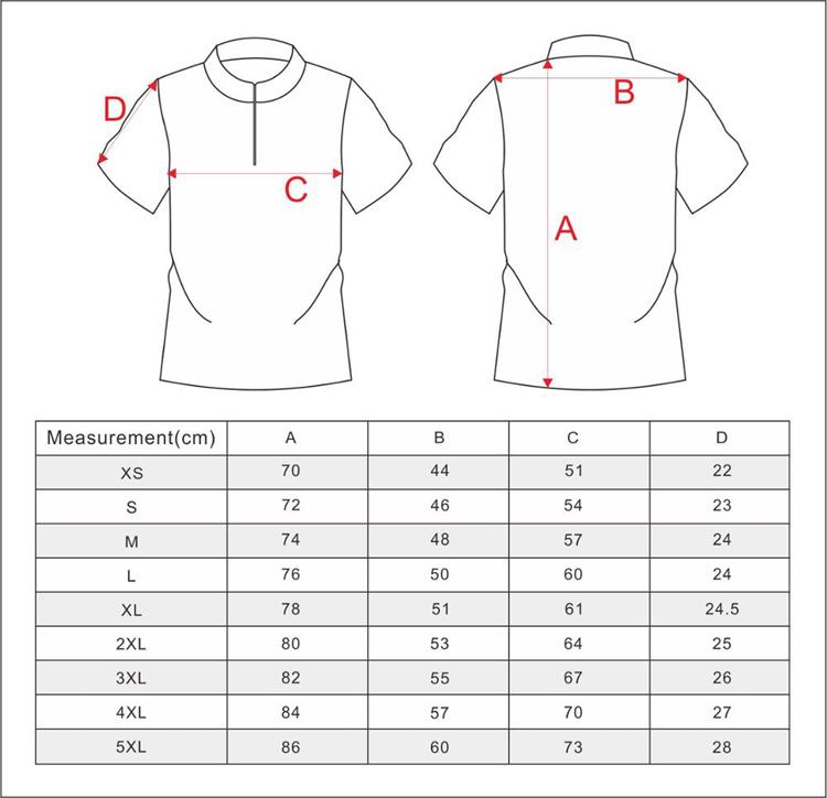 Size Chart of fishing shirt 1 Size Chart of fishing shirt 1
